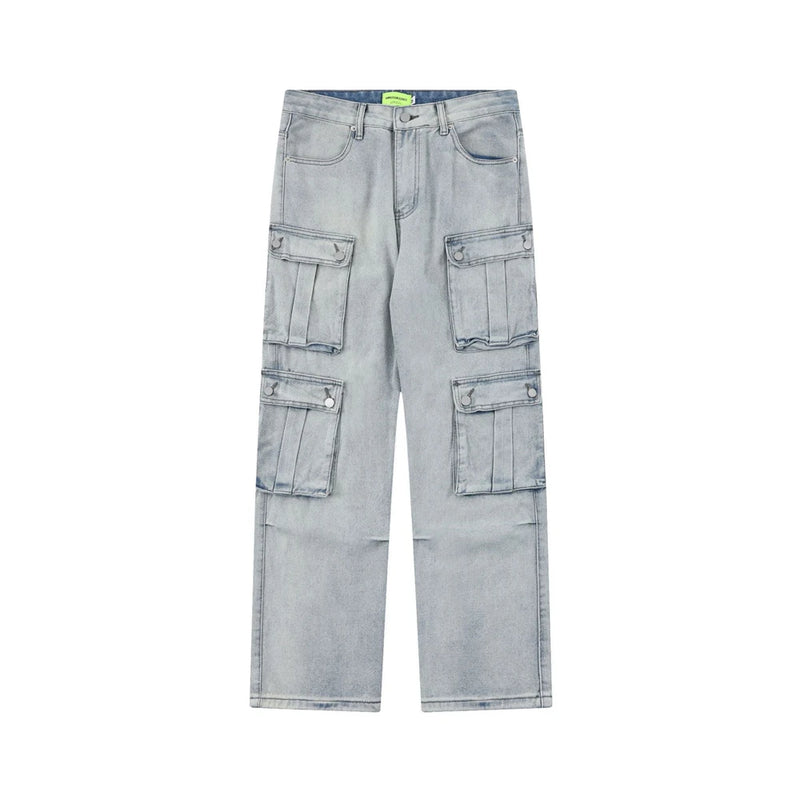2024 multi pocket jeans vintage mens harajuku cargo denim pants retro hip hop straight loose jean pants unique cargo style 898