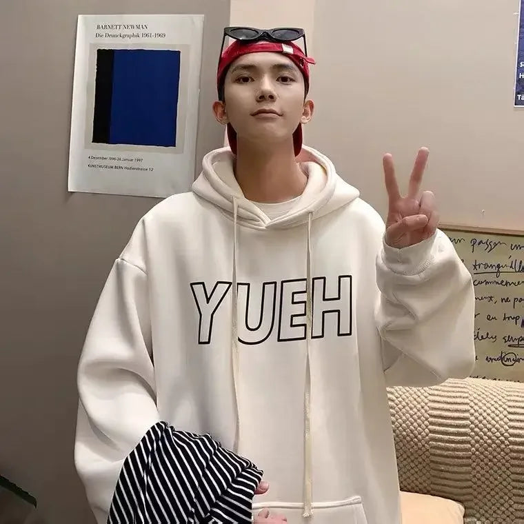 Green Letter Print Hooded Sweatshirt For Men In Autumn Hong Kong Fashi