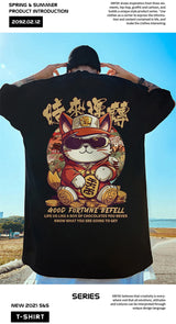 Harajuku Crying character – Good Fortune Befell Print Oversized T Shirt For Men Anime Ca