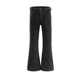 american ro black washed frayed flared jean high street trend personality vintage slim fit flare denim pants cleanfit distressed vintage washed jeans