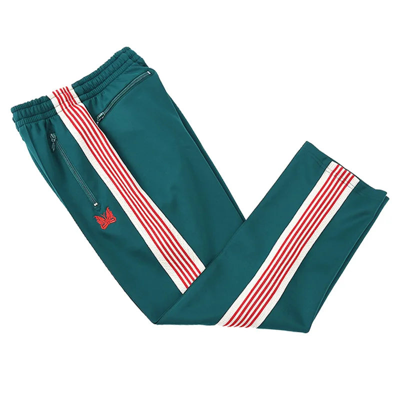 rose red embroidery pants casual men woman loose retro side edge weaving sweatpants trousers straight leg pants unique joggers style 4942