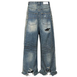 mens baggy jeans blue distressed ripped loose denim pants streetwear oversized hip hop jeans trousers denim street jeans