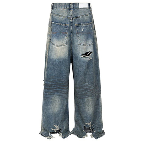 mens baggy jeans blue distressed ripped loose denim pants streetwear oversized hip hop jeans trousers denim street jeans