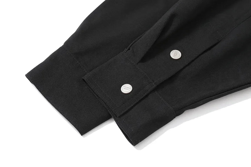 Back Zipper Vibe Style Black Long Sleeve Shirts Jackets for Men Streetwear Y2k Baggy Ropa Hombre Camisas Oversized Loose Coat