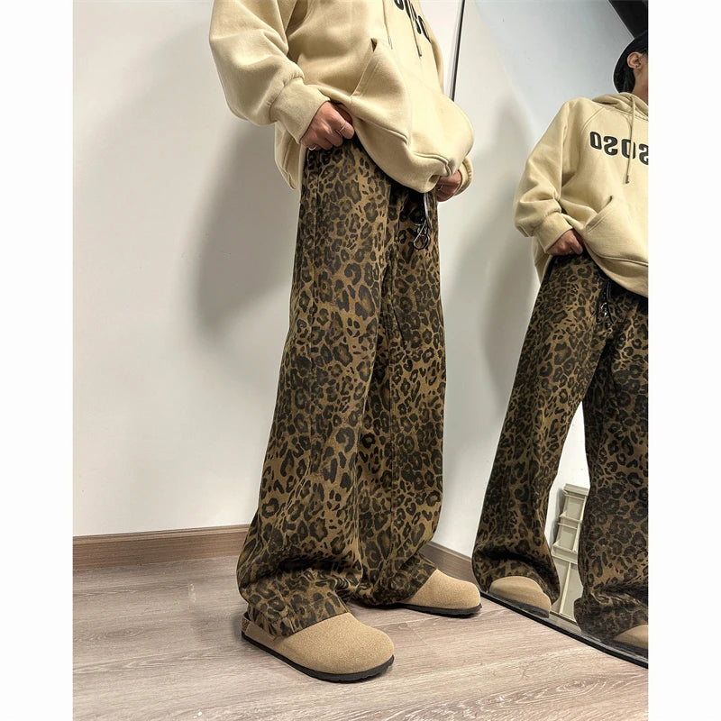 Fashion Retro Printed Vintage Jeans Men Streetwear Hip-hop Loose Wide Leg Trousers