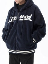 men fleece jackets and coats casual letter embroidery hairy zipper hooded outerwear warm streetwear parkas loose bomber jacke - variant style bebd2c for streetwear fashion