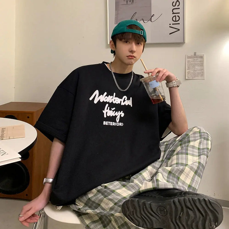 Korean style new Hong Kong style trendy letter printed short-sleeved trend loose and versatile casual couple half-sleeved top
