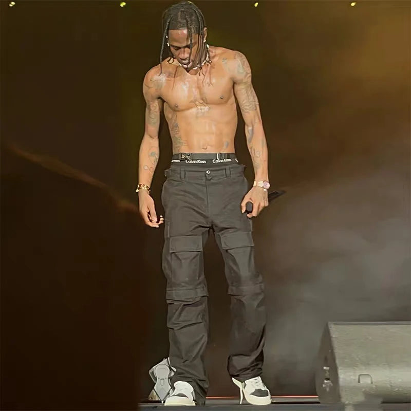 american streetwear zipper cargo straight trousers two different wearing washed detachable multi pocket mens balck tactical pant unique cargo style 1831