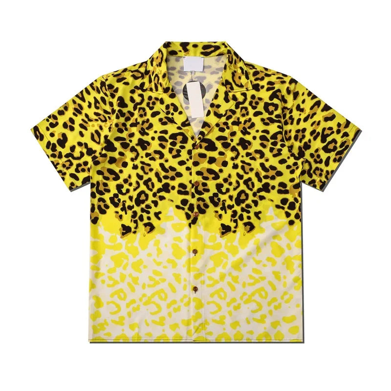 Dark Icon Yellow Leopard Hawaiian Shirt Men Vintage Street Polo Shirt Man Man Blouse