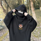 Autumn Lion Dance Graphic Ninja Hoodie Men Fleece Pocket Turtleneck Ov