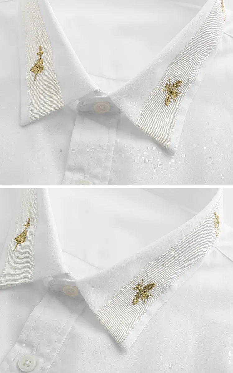 New 2022 Luxury Men Classic Embroidered bee Snake UFO Fashion Cotton Casual Shirts Shirt High Quality Short Sleeves A71