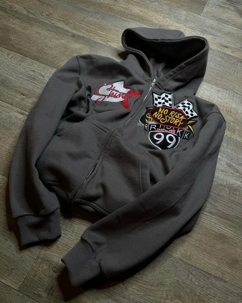 2024 American Street Fashion Brand Letter Cartoon Print Zipper Sweatsh