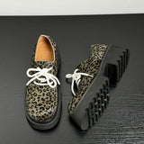 Men Leopard Genuine Leather Streetwear Fashion Casual Retro Derby Shoes Cityboy Cow Leather Height Increasing Shoes Loafers Man