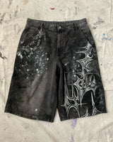 y2k american street retro graffiti anime print oversized denim shorts men shorts high waist fashion loose casual wide leg pants unique jeans style 3500