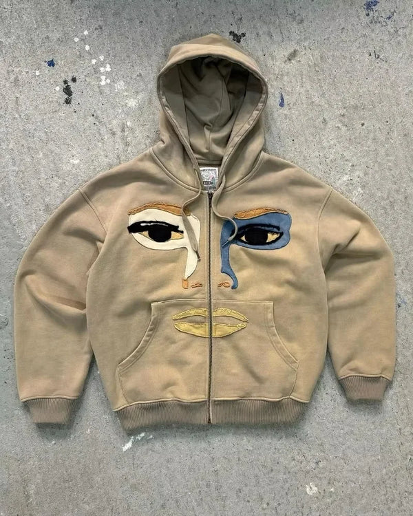 Fashionable Cartoon Embroidered Oversized Cardigan Jacket Women Y2K Ha