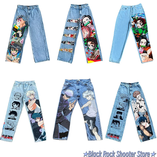 y2k baggy jeans harajuku print pattern streetwear fashion hip hop men women high waisted casual wide leg jeans anime clothes urban skinny jeans