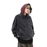New Plaid Color Blocked Sweatshirt Jacket Mens Cotton High Street Japa