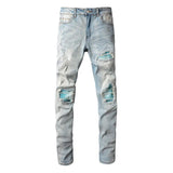 american style high street light blue ripped jeans mens pic slim fit stretch ripped skinny pants unique jeans style 1981