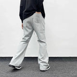 american streetwear gray flared sweatpant men double knee patch micro flare overalls harajuku casual patchwork sweat pants black relaxed fit joggers