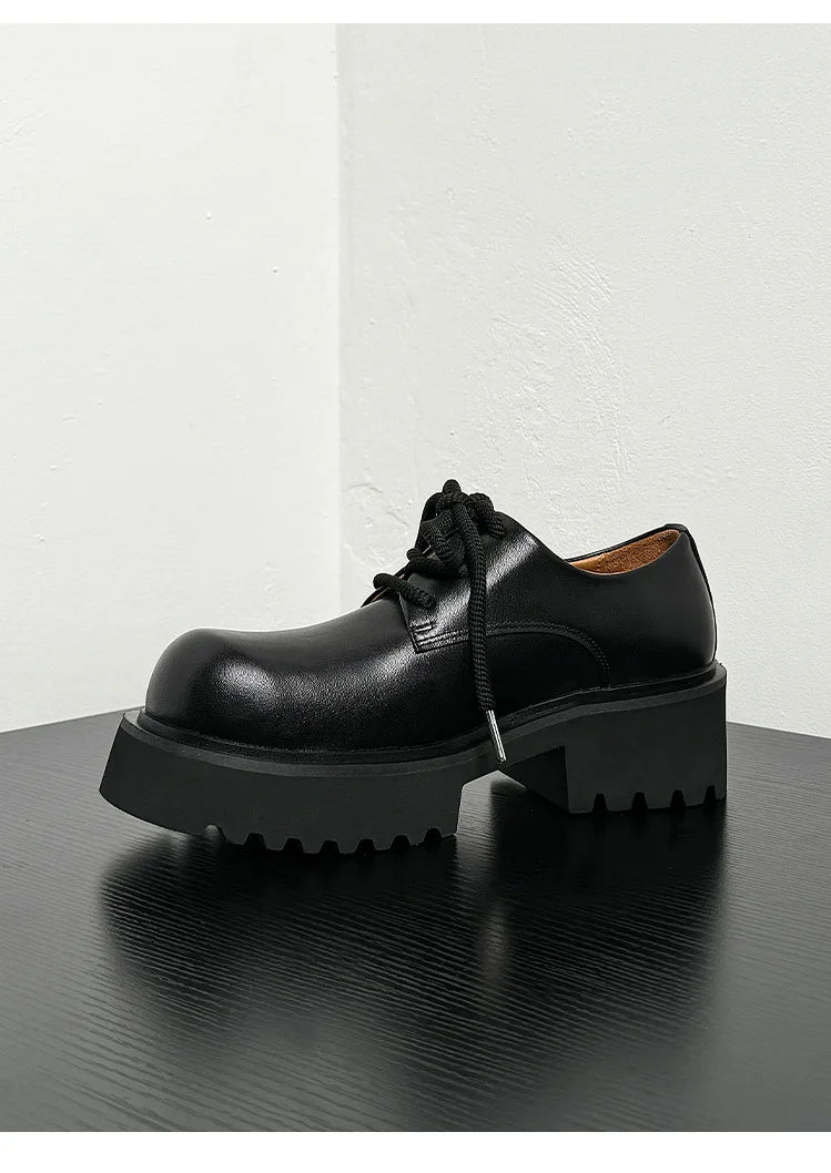 Men High Quality Genuine Leather Streetwear Fashion Casual Hip Hop Derby Shoes Cow Leather Rubber Foam Sole High Heels Shoes