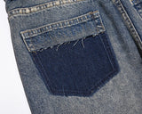 hole ripped retro straight spliced mens jeans streetwear washed pcoekts distressed denim trousers loose hip hop jean pants unique jeans style 534