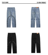 fashion denim straight pants hip hop jeans with zipper streetwear trousers new summer casual joggers men designer jeans for men unique joggers style 1159