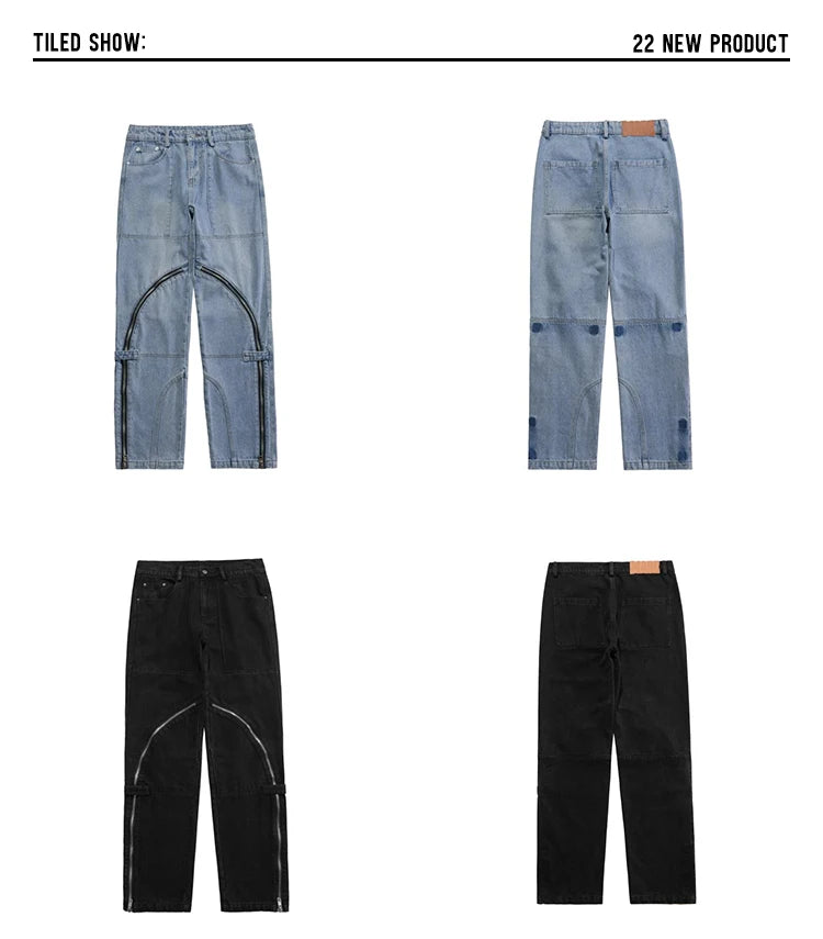 fashion denim straight pants hip hop jeans with zipper streetwear trousers new summer casual joggers men designer jeans for men unique joggers style 1159