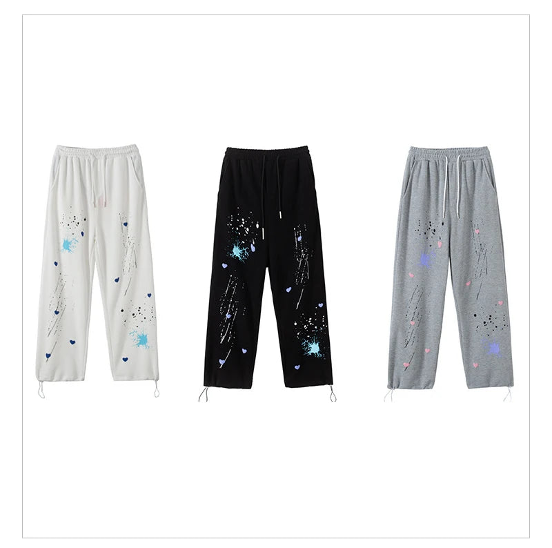 rainbowtouches 2022 unisex pants splash ink print high street drawstring loose casual pants mens straight fashion women pants unique default style 2696