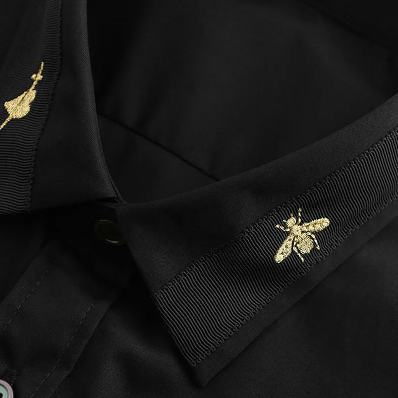 New 2022 Luxury Men Classic Embroidered bee Snake UFO Fashion Cotton Casual Shirts Shirt High Quality Short Sleeves A71