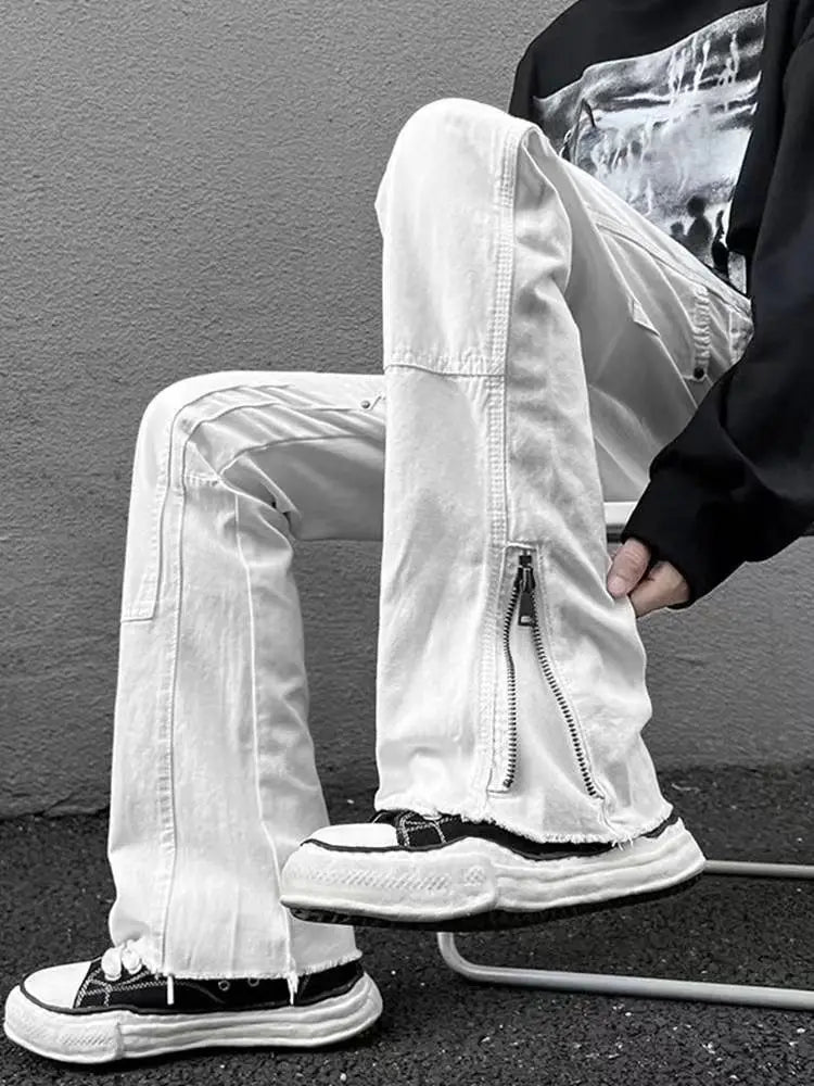 2023 autumn new light luxury fashion retro jeans men zipper straight loose jeans all match boutique clothing simple style urban skinny jeans