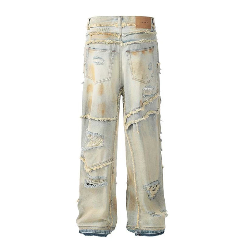 mens fashion ripped jeans blue straight baggy jeans trousers luxury loose casual distressed denim pants male unique jeans style 6050