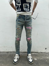 destroied ripped holes patckwork denim jean mens casual distressed washed biker jeans new fashion high street slim pants joggers unique joggers style 3376