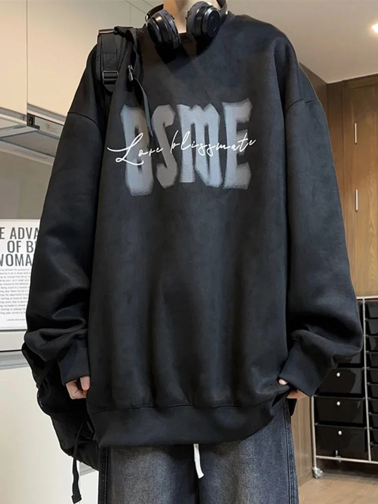 New In Letter Printed Suede Sweatshirts For Men Autumn Y2K Streetwear