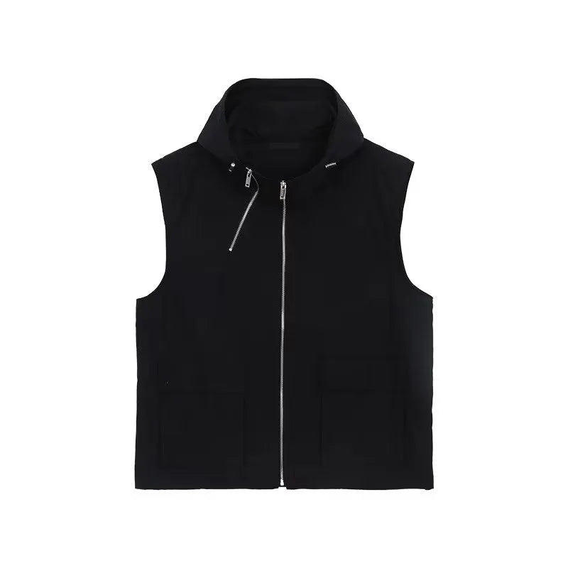 summer casual sleeveless set men hip hop loose hooded vest pockets straight leg cargo pants 2 piece outdoors sports camp suit unique cargo style 4423