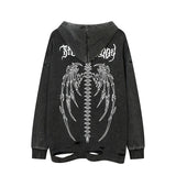 Harajuku angelcore design featuring fashion skull printed hoodies hip hop retro washed bottom ripped sweatshirt streetwear men hooded warm fleece loose tops hoodies