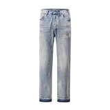 kanye west heavy industry high street jeans straight tube washed knives cut ground edges sagging jeans pants holes for men denim street jeans