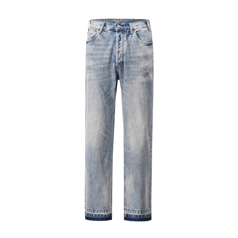kanye west heavy industry high street jeans straight tube washed knives cut ground edges sagging jeans pants holes for men denim street jeans