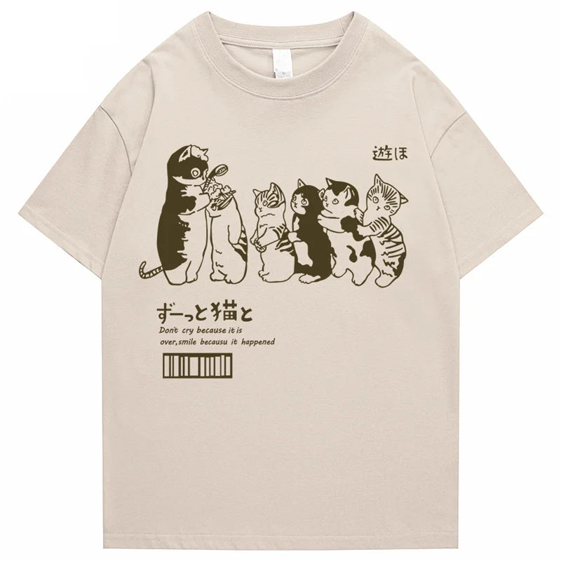 Glitchcore Design – Mens Oversized T Shirt Clothing Hip Hop Cat Shower Street Pr – Edgy Streetwear for All Genders