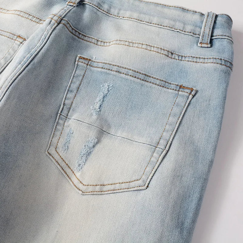 american style high street light blue ripped jeans mens pic slim fit stretch ripped skinny pants unique jeans style 1986