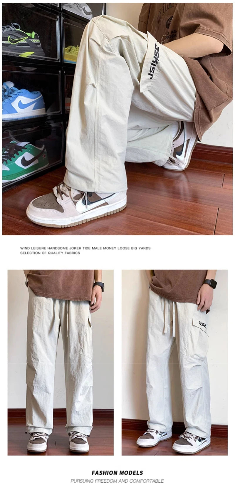 american retro straight leg cargo pants mens baggy casual outdoor gym trousers autumn thin tactical quick dry pantalones hombre unique cargo style 3423