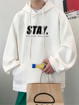 New In Letter Stay Print Sweatshirts Men Casual Vintage Fleece Pullover