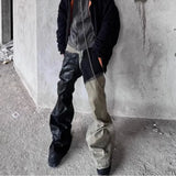 ro style ribbons patchwork gradient stacked wax pants unisex straight streetwear baggy y2k flare jeans oversized loose cargos unique cargo style 2135