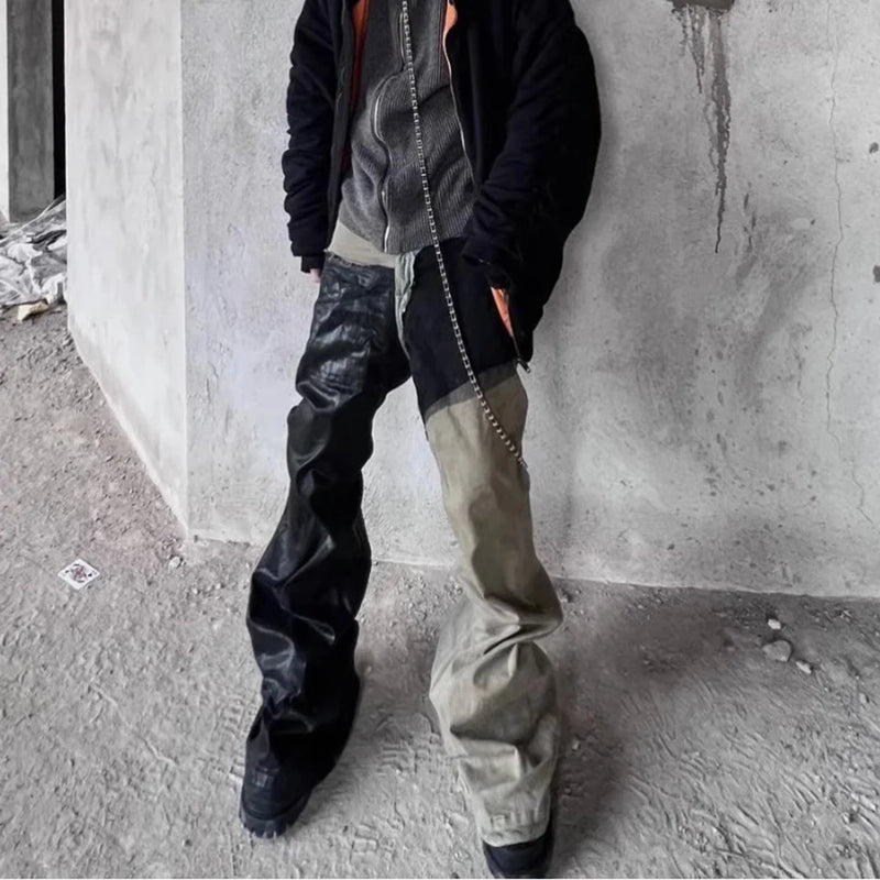 ro style ribbons patchwork gradient stacked wax pants unisex straight streetwear baggy y2k flare jeans oversized loose cargos 2 unique cargo style 663