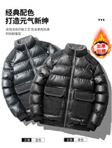 Winter new men's cotton thickened jacket slim stand-up collar splicing PU leather large pocket cotton-padded coat men