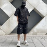 high street zipper pockets vibe style baggy drawstring summer shorts for men straight loose casual knee length pants oversized unique shorts style 4628