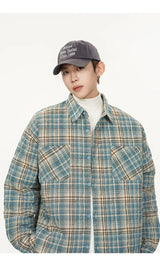 Autumn Winter Men Streetwear Fashion Loose Casual Oversize Plaid Cotton-padded Shirt Style Parkas Jacket Campus Couple Coat