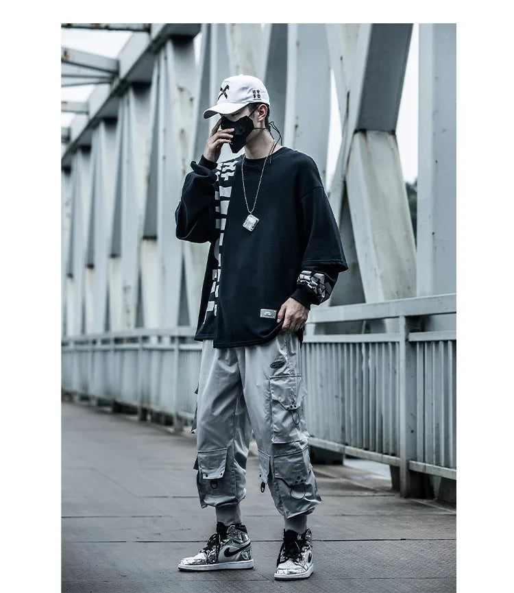 hip hop loose fit elastic waist cargo pants fashion side pocket ankle pants mens new casual drewstring sportwear pants joggers unique joggers style 3761