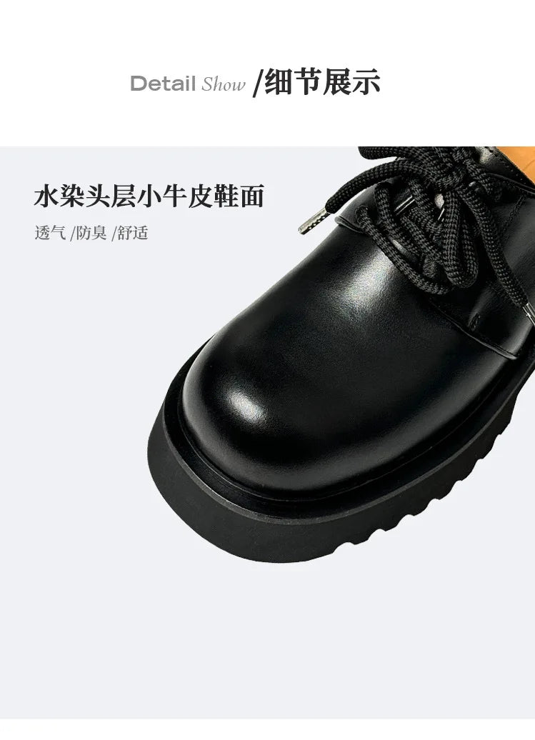 Genuine Leather Increasing Rubber Foam Sole Lightweight Derby Shoes Men Streetwear Fashion Real Cow Leather High Heels Shoes