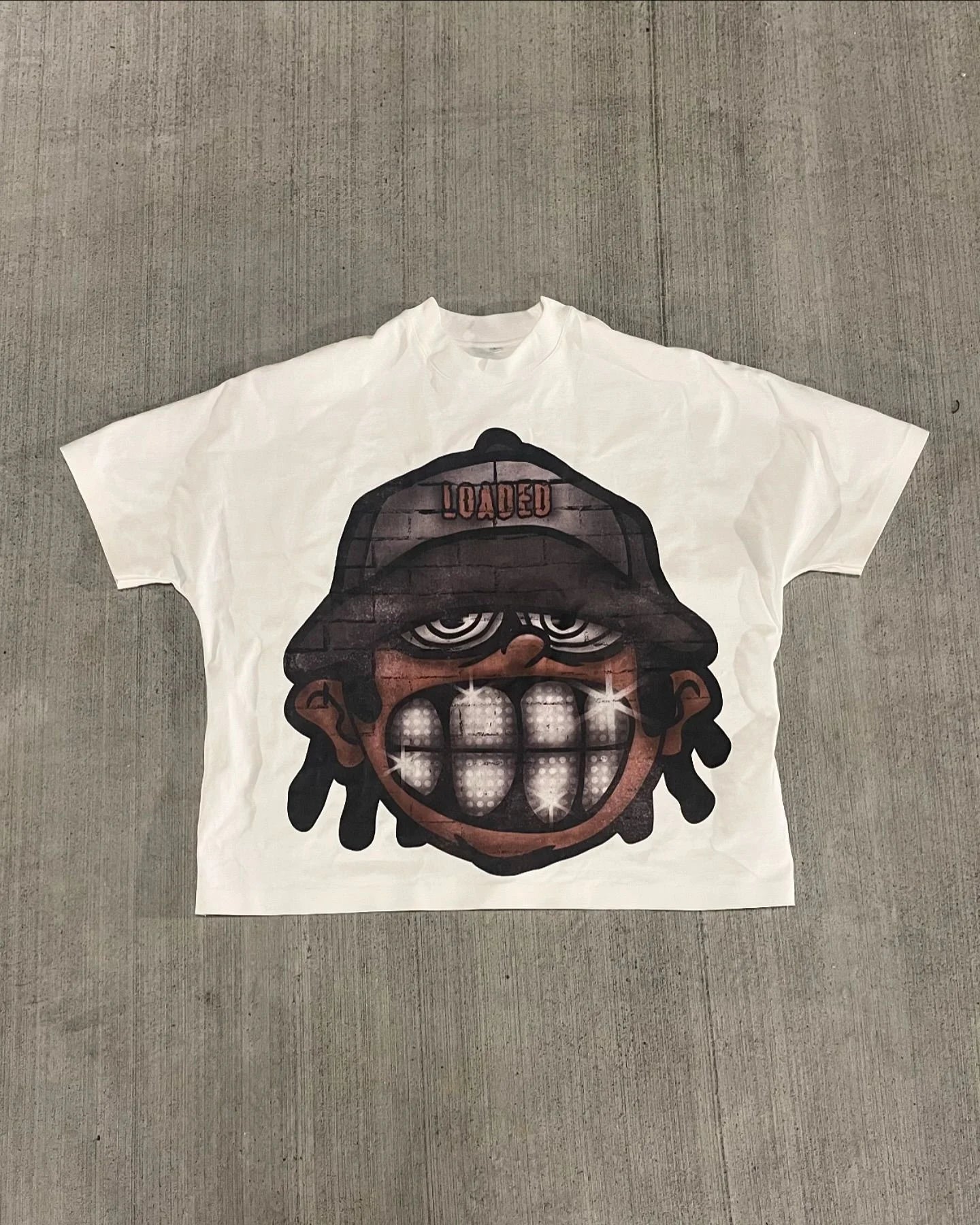 harajuku manga t-shirt with distorted text blocks and vapor shading