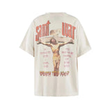 24SS New Vintage Retro Cross Printing Washed Distressed Short Sleeves T-Shirt Tops
